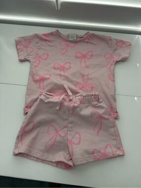 Zara Pink Bow Print Short Set